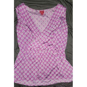 Merona Womens Purple White Geometric V-Neck Sleeveless Blouse M